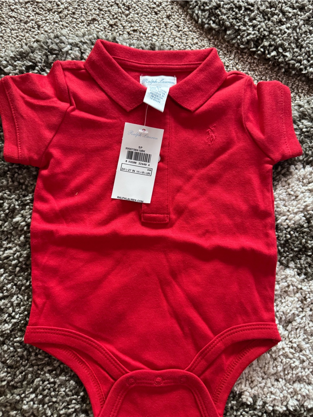 Ralph Lauren Bright Red Infant One-Piece Bodysuit